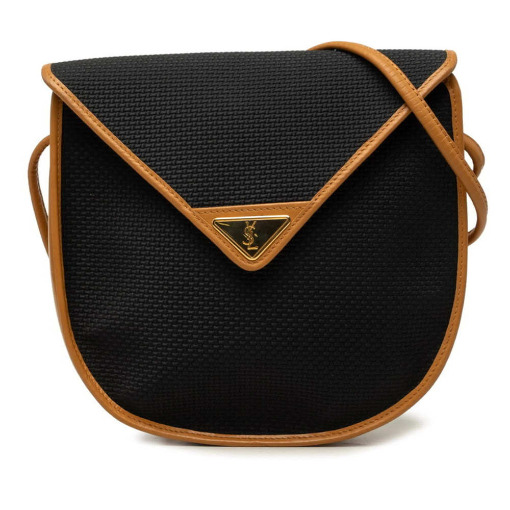 Saint Laurent Cassandra Triangle Logo Crossbody Shoulder Bag, Black/Beige Lea...